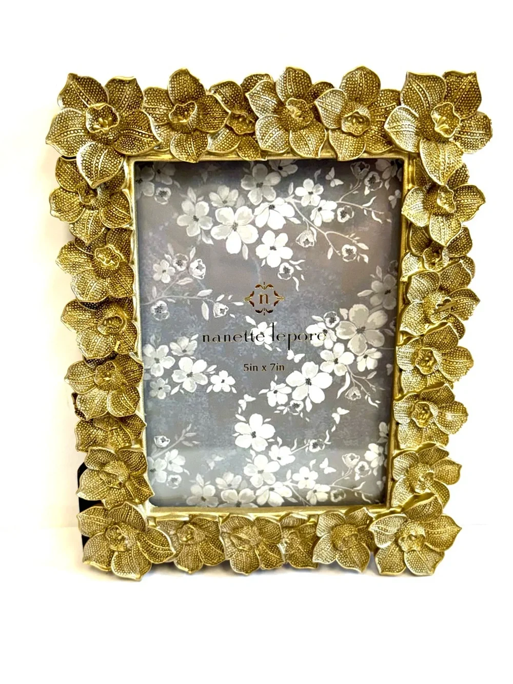 Nanette Lepore Vintage Style Picture Frame Gold Resin Orchid Design F571009